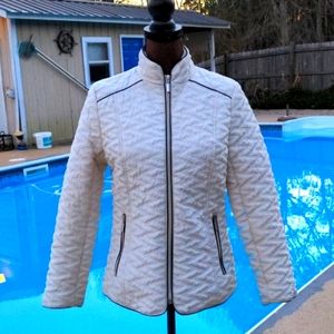 Jane Ashley Beige Puffer Jacket Stand-Up Collar Slim Fit Front Zip Closure